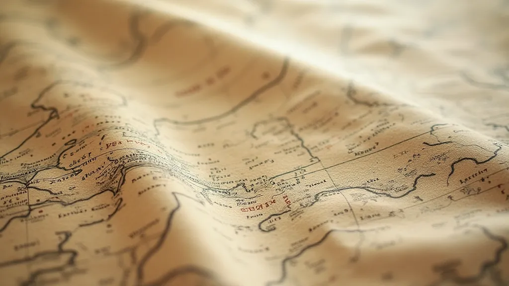 Close-up of aged parchment paper showing map detail