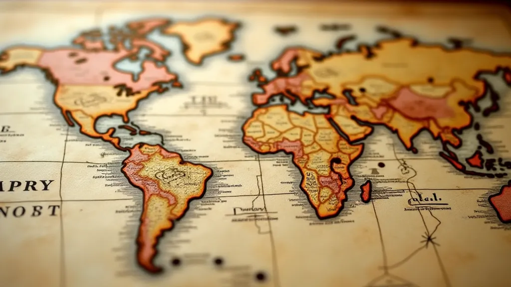 Aged world map showing signs of acidification.