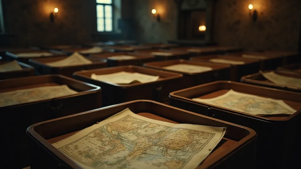 Antique maps stored in archival boxes