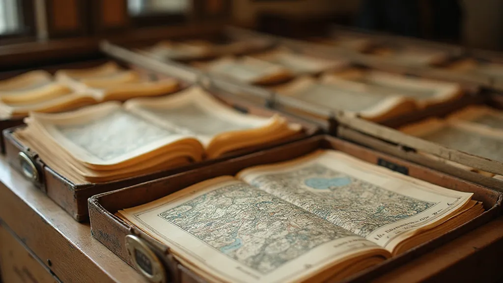 Antique maps stored in archival boxes