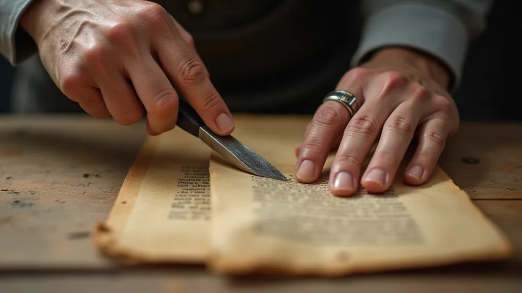 A craftsman using a bone folder to fold paper.