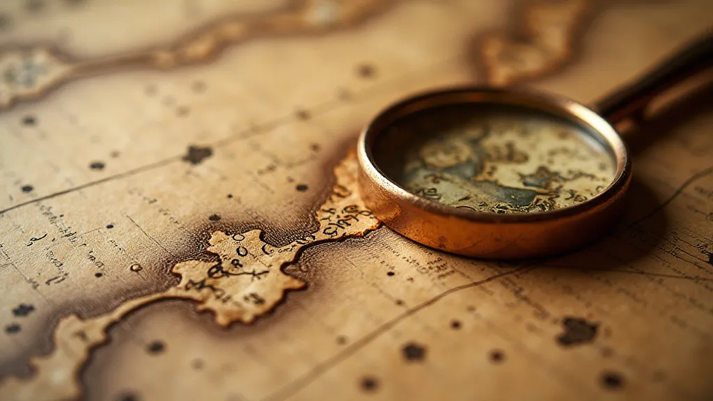 Close-up of antique map ink detailing a coastline