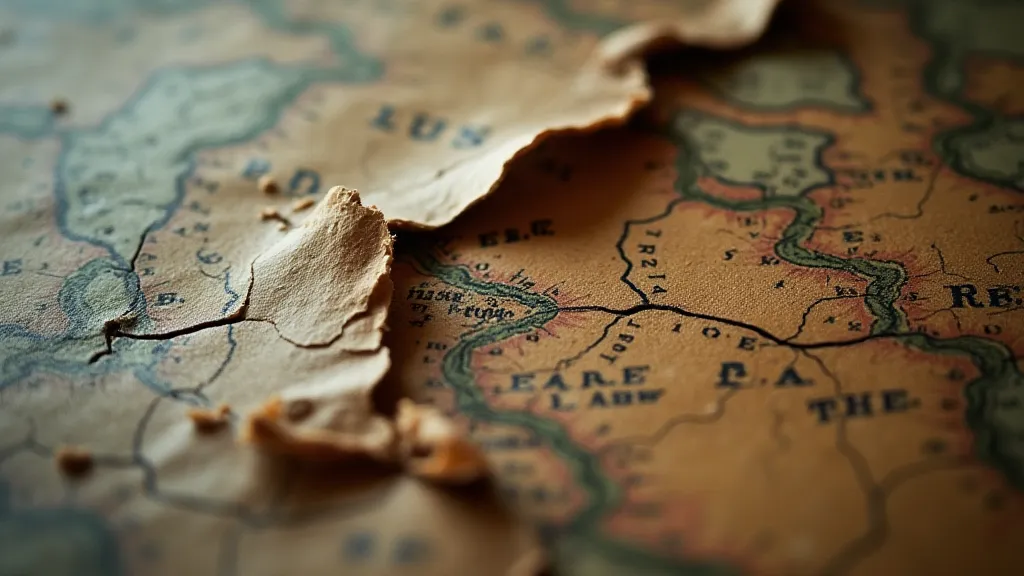 Damaged antique map corner showing brittleness and browning