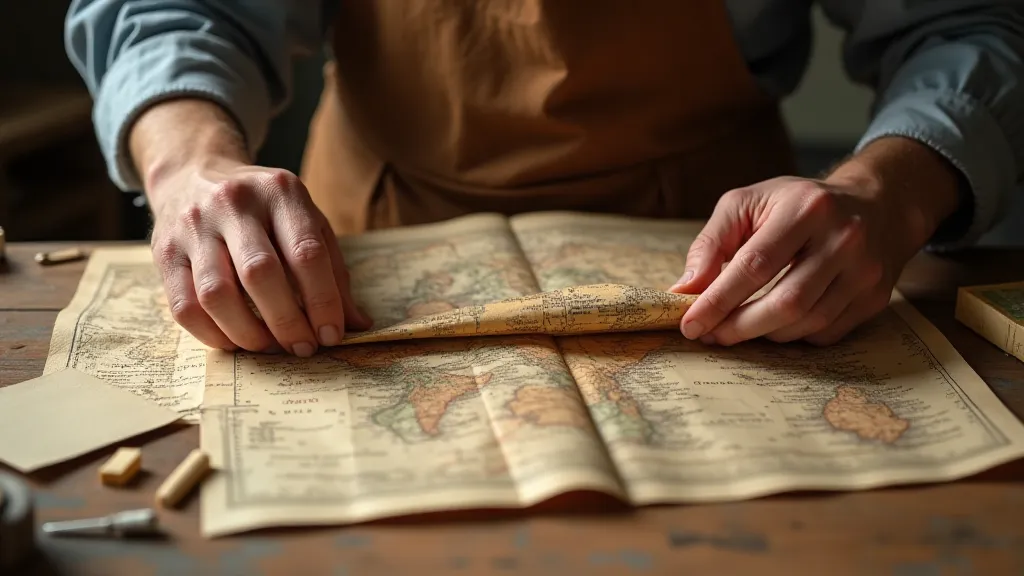 Craftsman folding an antique map