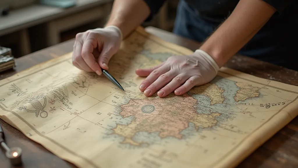 Specialist refolding an antique map