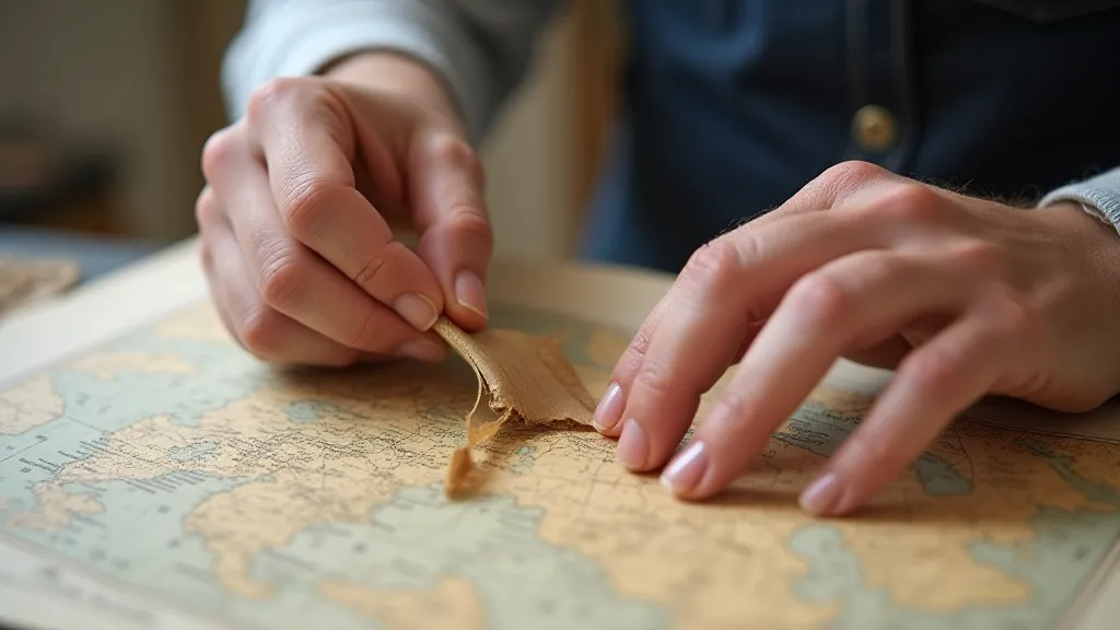 Conservator repairing a tear in an antique map