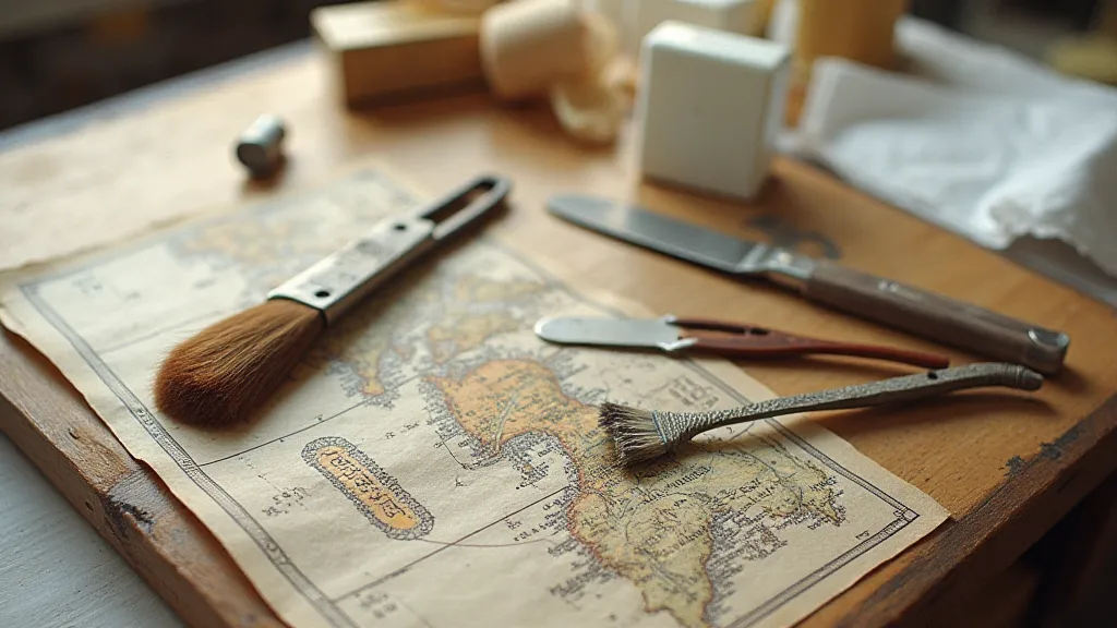 Antique map restoration tools.